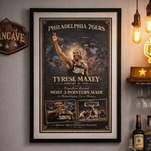 Tyrese Maxey 76ers Franchise Record Framed Wall Art | 13x19 Philadelphia 76'ers